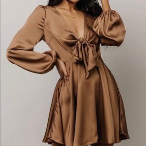 Gold Satin Cocktail Dress- Long Sleeve